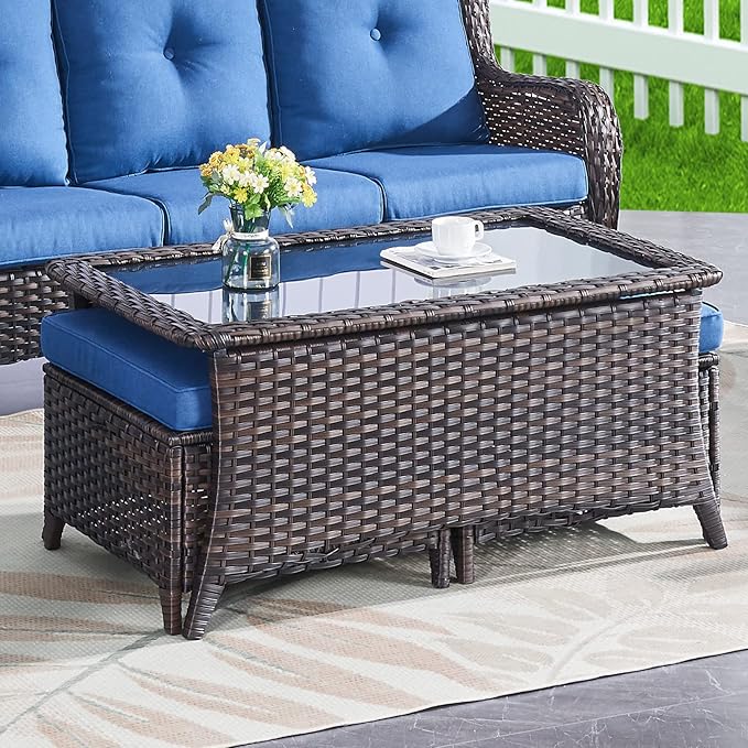 Belord Wicker Furniture 4 Pieces Outdoor Patio Furniture Set Patio Loveseat Sofa Set with Wicker Chairs and Coffee Table, Paito Conversation Set for Porch Garden Deck Balcony Poolside