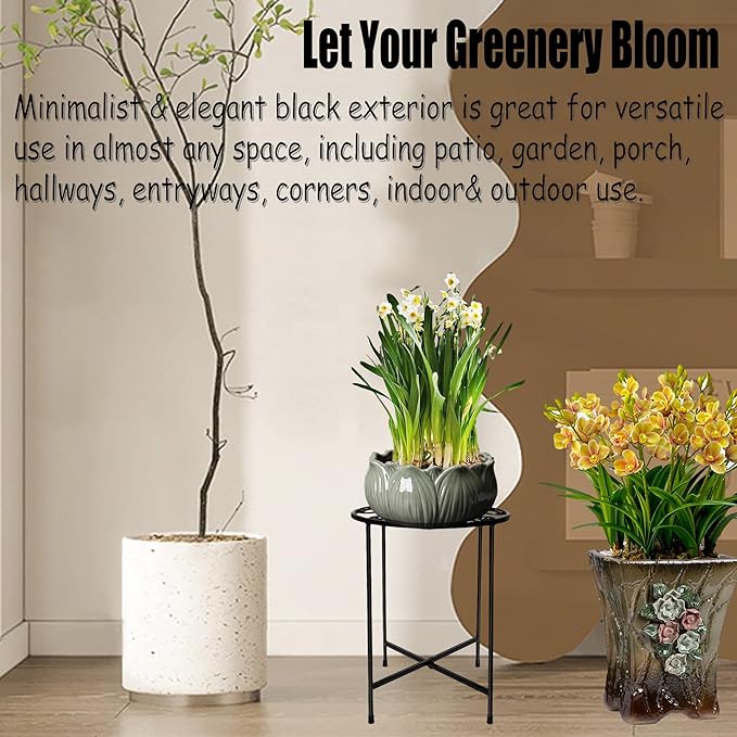 ZEECER Plant Stand, Round Plant Stands Indoor Outdoor, Retro Design 15'' Tall Plant Stand, Rust-proof Coated Metal Plant Pot Stand Flower Stands for Indoor Plants Patio Garden Home Decor Set of 1
