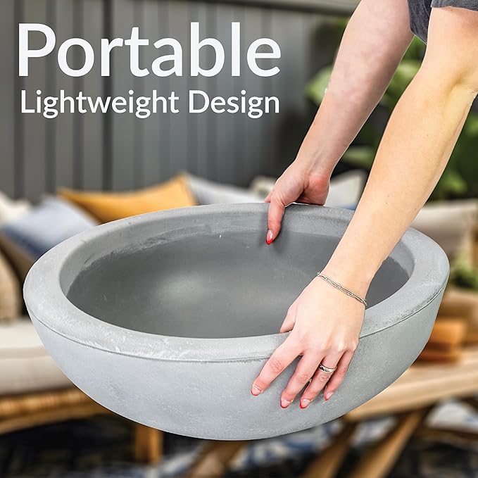 Sunnydaze Percival 20.75" Shallow Outdoor Planter Bowl for Flowers and Succulents - Polyresin Double-Walled Design - Gray - Set of 2