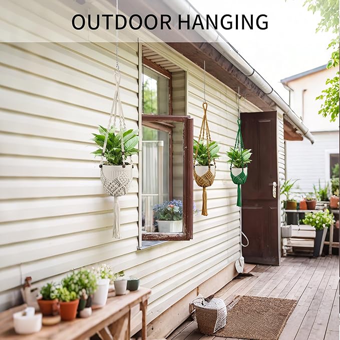 IDEEEPAN Macrame Plant Hanger - Fits 3 to 6 inches Pots for Indoor Outdoor, 35 Inch, Set of 2, Green (POTS NOT Included)