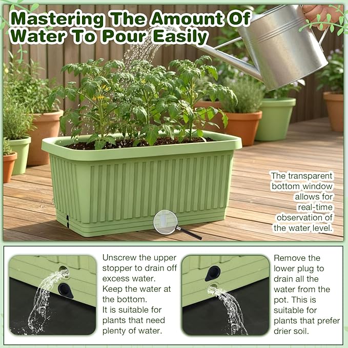 3 Pcs 28 Inches Large Planter Boxes Deep Rectangular Planter Boxes Outdoor Lightweight Plastic Planting Flower Pot with Drainage Holes Plant Pot for Patio, Courtyard, Lawn, Outdoor