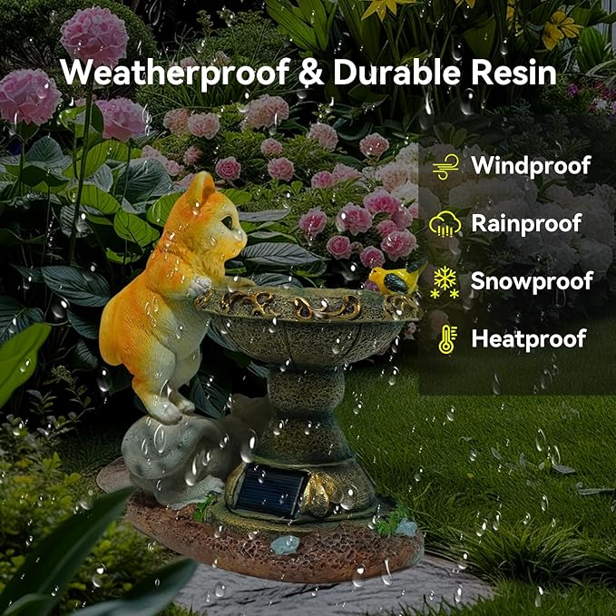 ArtCredit Solar Two Kittens Garden Statues with LED Lights, Outdoor Decor for Patio Yard Balcony - Unique Housewarming Birthday Gifts for Women Mom Grandma