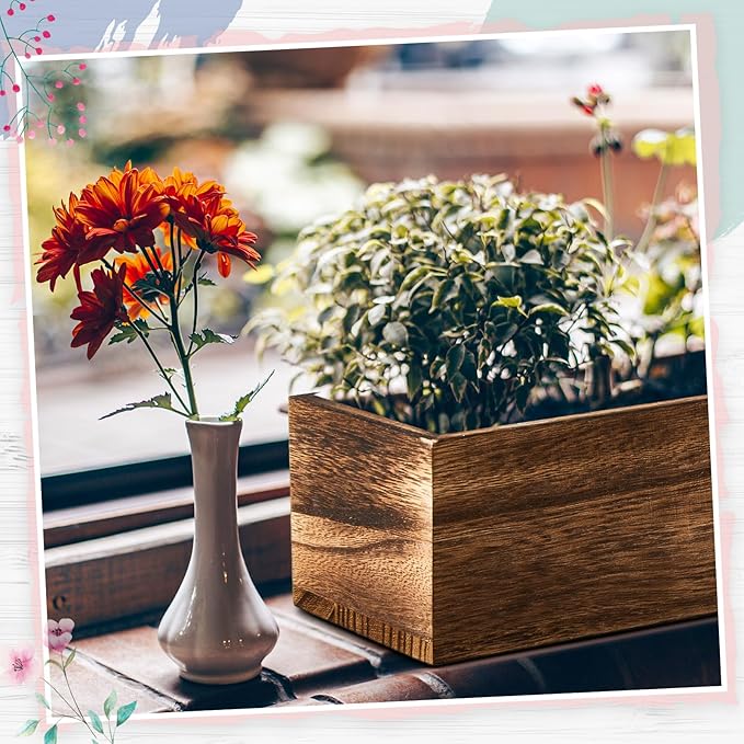 Dandat 6 Set Wooden Boxes for Centerpieces 16x4 Inch Rectangle Wooden Planter Box Rustic Wood Planter with Removable Plastic Liner Floral Foam Blocks for Centerpieces Home Wedding Garden Decor