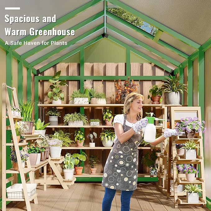 6X8 FT Greenhouse, Polycarbonate Garden Greenhouse for Outdoors,Aluminum Frame Green House with Lockable Door and Adjustable Roof Vent, Ideal for Backyard Patio and Outside Growing