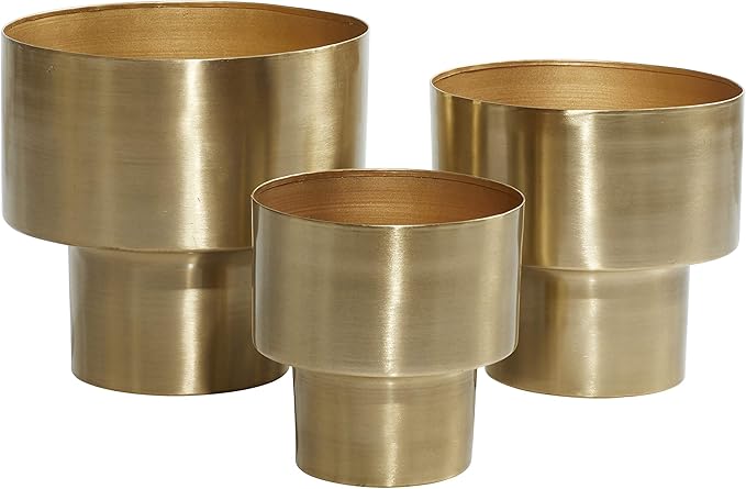 Deco 79 Metal Indoor Outdoor Planter Brushed Small Planter Pot, Set of 3 Planters 7", 8", 10"H, Gold