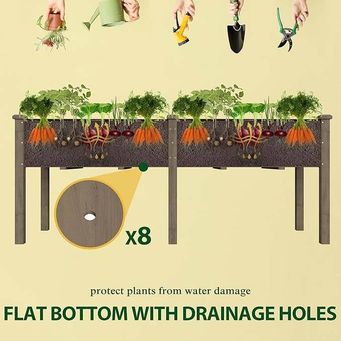 72x23x30in Raised Garden Bed with Legs, Outdoor Elevated Wood Planted Box with Divider Panel & Drainage Hole for Vegetable Flower, Backyard and Patio, Brown