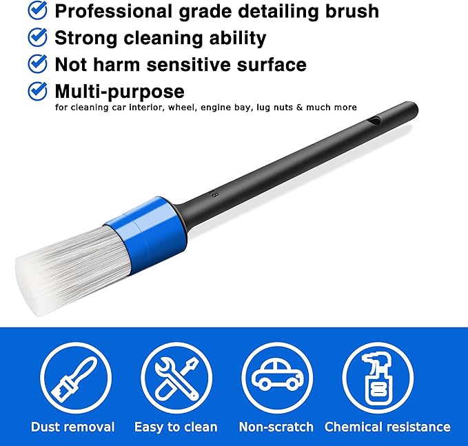 10pcs Car Detailing Kit, Premium Detailing Brush Set Includes 5 Soft Car Detailing Brushes, 3 Wire Brush, 2 Air Vent Brush for Cleaning Car Interior and Exterior Detailing, Blue