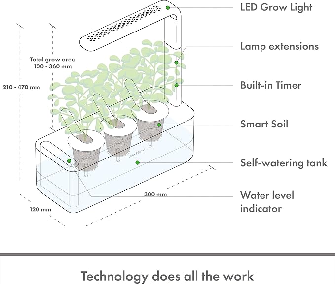 Click & Grow Indoor Herb Garden Kit with Grow Light | Smart Garden for Home Kitchen Windowsill | Easier Than Hydroponics Growing System | Vegetable Gardening Starter (3 Basil Pods Included), White