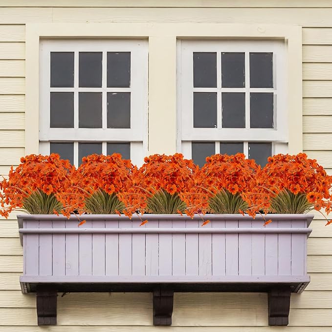 JEMONG 20 Bundles Artificial Fall Flowers Outdoor UV Resistant Fake Flowers No Fade Faux Plastic Plants Garden Porch Window Box Decorating (Fall Brown