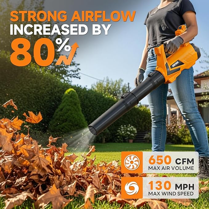 Alloyman 40V Battery Powered Leaf Blower Cordless with 2×2.0Ah Battery and Charger, 650CFM Brushless Handheld Blowers, 3 Speed+Turbo Mode Electric Leaf Blower for Lawn Care, Leaves, Dust, Snow