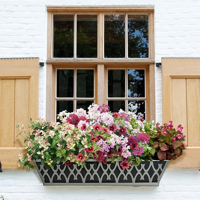 4 Pack 24 Inch Window Boxes Planters Railing Planter Box with Adjustable Brackets & Non-Woven Fabric Plant Grow Bags Deck Railing Planter Boxes Balcony Hanging Flower Box for Outdoor Plants