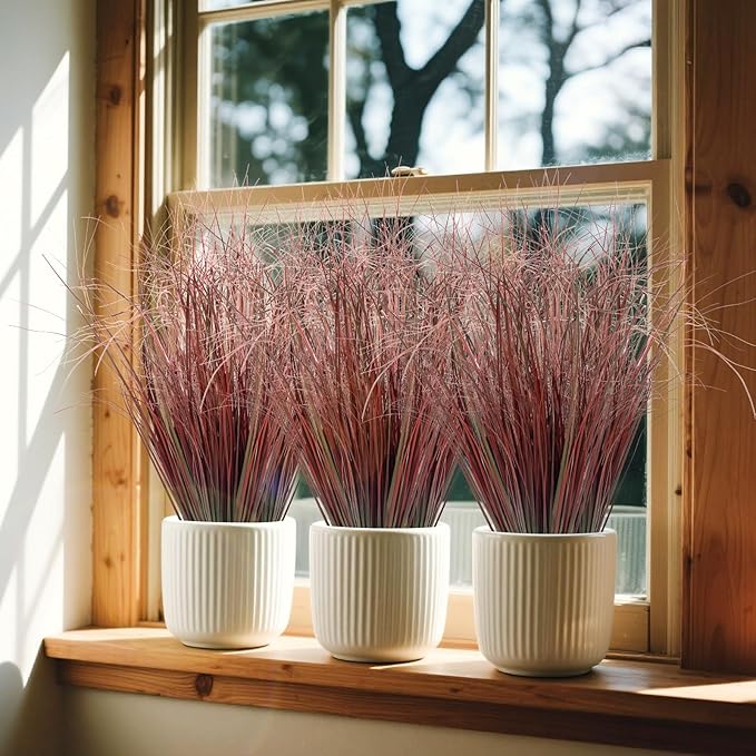 LUZOGA 100Pcs Artificial Grass Plants, Faux Shrubs Wheat Grass, Artificial Tall Grasses Fake Plants for Outdoor Decor,Artificial Greenery Stems Weed for Room Indoor Home Decor（Red）