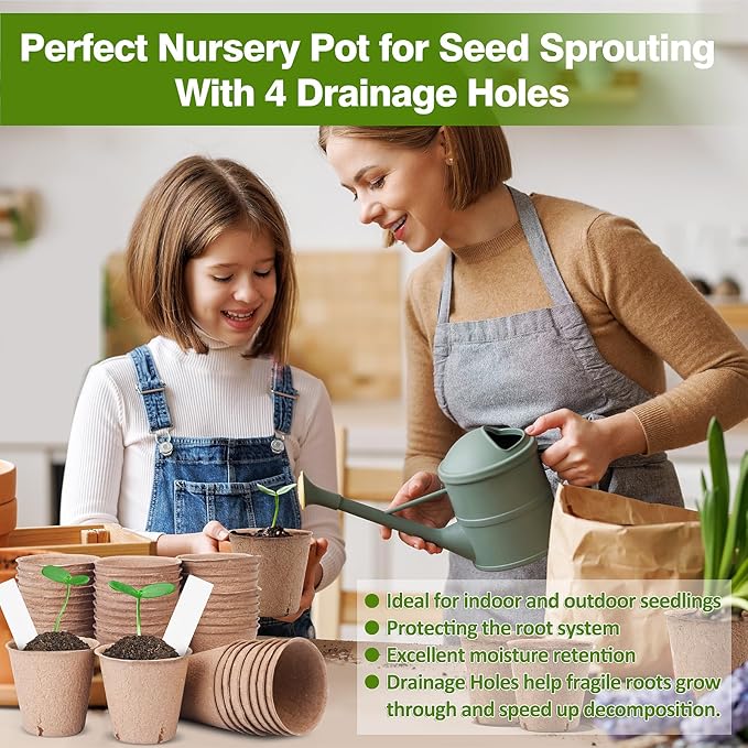 ARGCONNER Peat Pots for Seedlings 3.15 Inch, Biodegradable Round Seed Starter Pots with 10 Plant Labels for Garden Germination, Nursery Pot with Drainage Holes (40 Pack/3.15 Inch)