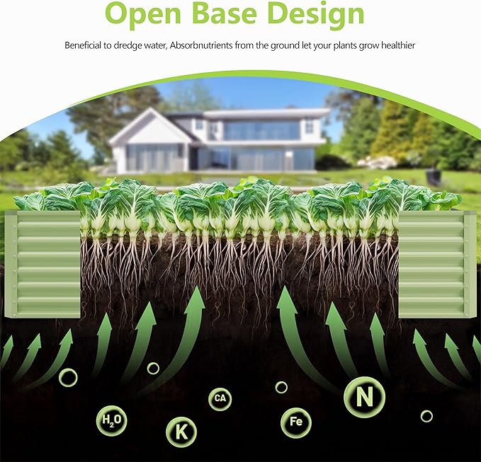 4x2x2FT Galvanized Raised Garden Bed Kit, Galvanized Planter Raised Garden Boxes Outdoor, Large Metal Raised Garden Beds for Vegetables-Green