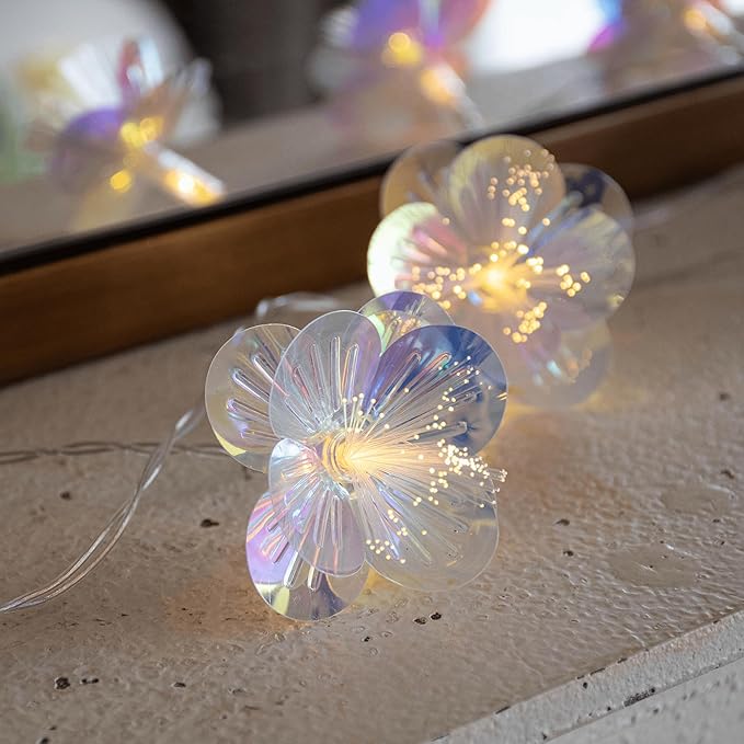 YOLIGHT Fiber Optic Flower String Lights Battery Operated with Timer, 13ft 20 LED Flower Garland Lights Fairy Decor Light for Room Table Wedding Christmas Easter Décor (Warm White)