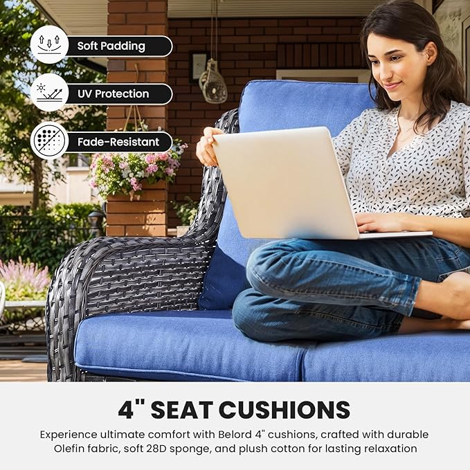 Belord Patio Wicker Sofa Set 6 Pieces Patio Furniture Set Outdoor Couch, 2 Patio Wicker Chairs with 1 Sofa, Coffee Table and Ottomans, Patio Conversation Set for Porch Garden Deck Balcony Poolside