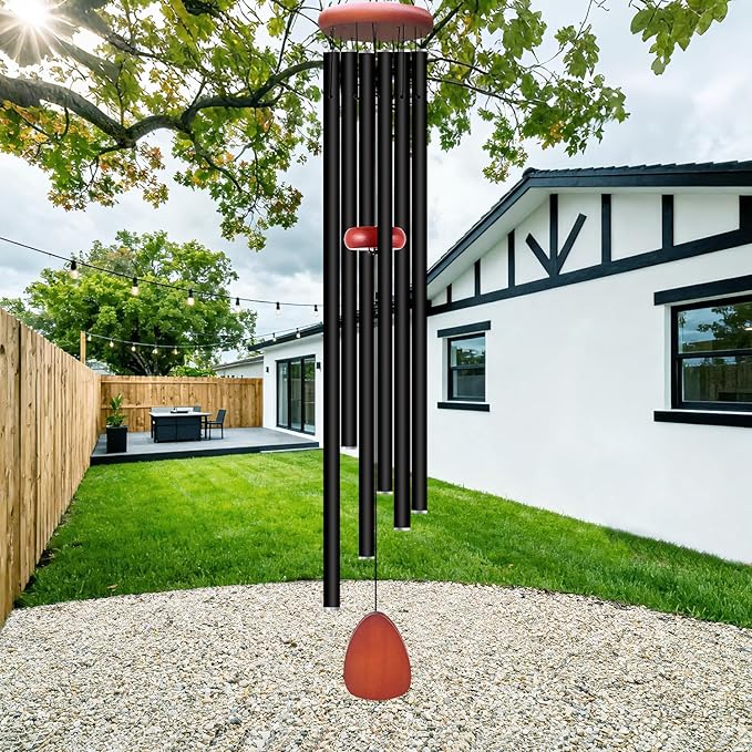 WENANA Large Wind Chimes for Outside Deep Tone, Soothing Melodic Memorial Sympathy Wind Chime, Suitable Outdoor Garden Decor, Gift for Mom Women Neighbors (Black Wind Chime -46 in)