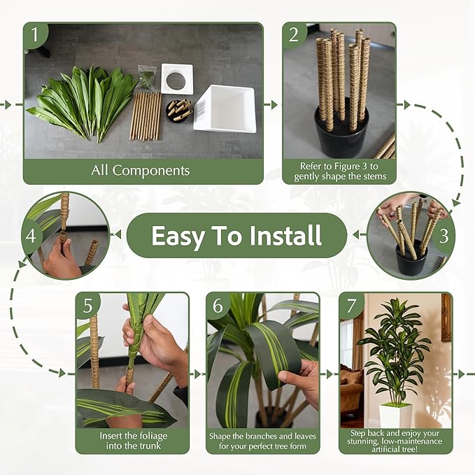 Realistic Artificial Indoor Plant Tree - Tall Fake Dracaena Potted Plant for Home Office Decor, Living Room & Bedroom - Lifelike Faux Plant Tree with Pot-Palm Tree (Black, 6FT)