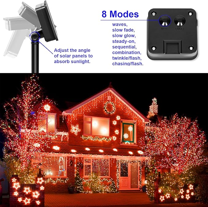 YAOZHOU Fall Outdoor Decorations, Orange Solar String Lights Outdoor, 2Pack Total 200 LED Fairy Fall Lights Thanksgiving Halloween Decor, 8 Modes Waterproof for Porch, Garden, Patio, Fence, Balcony