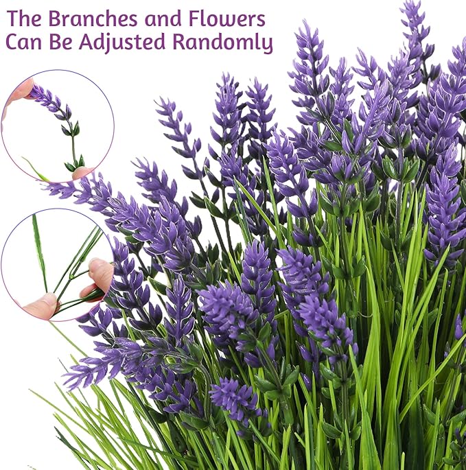 Zeyune 36 Bundles Artificial Plants Outdoor Fake Monkey Grass with Flowers Greenery UV Resistant Faux Outdoor Plants Plastic Flowers for Garden Office Patio Pathway Outside Decor(Purple)