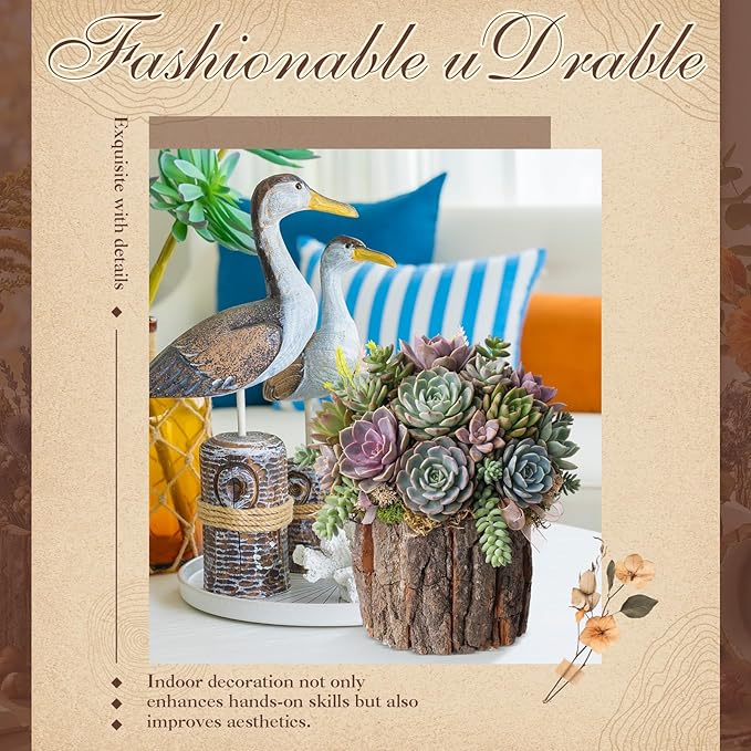 8 Set Wooden Vase for Centerpieces Wooden Flower Vase with Fake Green Moss Rustic Bark Stump Buckets Vintage Wood Planter Pots for Woodland Party Wedding Window Home Farmhouse Table Decor