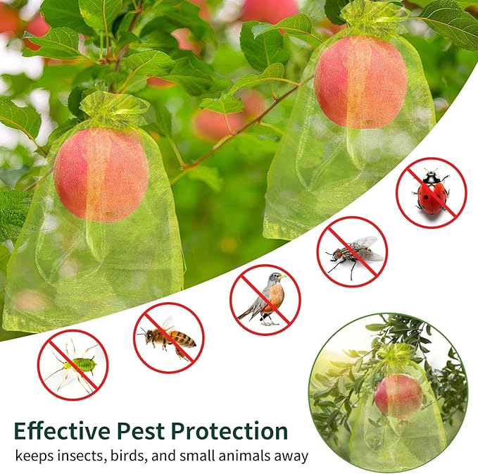 50 Pcs Fruit Protection Bags, 4×6 Inches Green Fruit Nets for Fruit Tree, Drawstring Mesh Cover Bags to Protect Vegetables Tomato Strawberry Garden (4×6 Inch)
