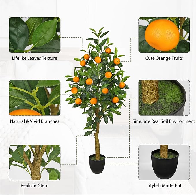 Artificial Orange Tree 4ft Fake Fruits Plant in Pot Large Fake Floor Plants Faux Trees Indoor Orange Decorations for Home Living Room Office