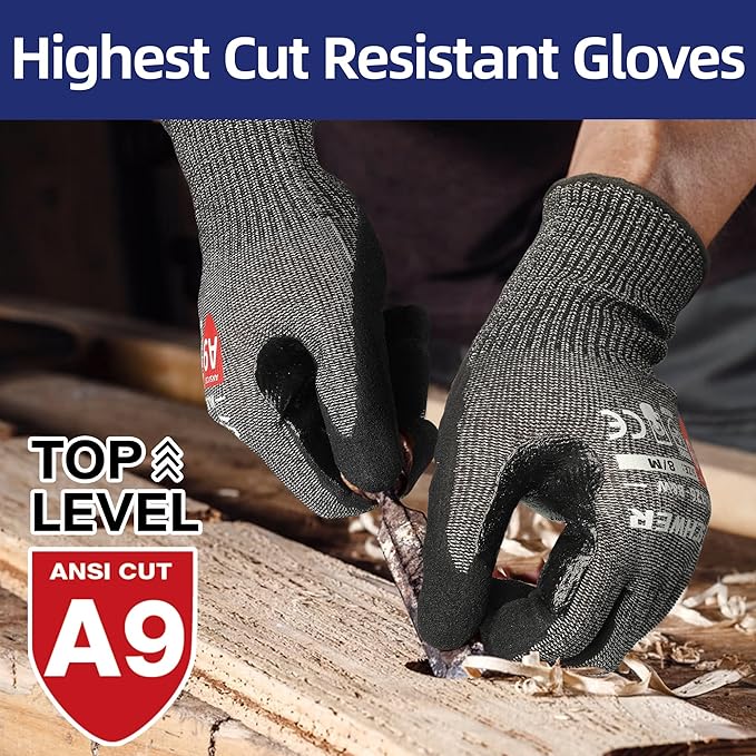Schwer ProGuard Highest Level Cut Resistant Work Gloves PR3326 for Extreme Protection，ANSI A9 Cut Gloves with Reinforced Thumb, Non Slip, Non PFAS, Durable, Touch-screen, Black 1 Pair（XXL）