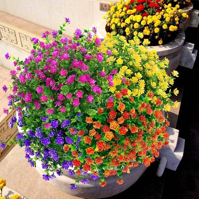 ArtBloom 24 Bundles Outdoor Artificial Flowers UV Resistant Fake Boxwood Plants, Faux Greenery for Indoor Outside Hanging Plants Garden Porch Window Box Home Wedding Farmhouse Décor (Magenta)