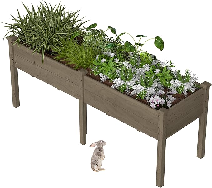 72x23x30in Raised Garden Bed with Legs, Outdoor Elevated Wood Planted Box with Divider Panel & Drainage Hole for Vegetable Flower, Backyard and Patio, Brown