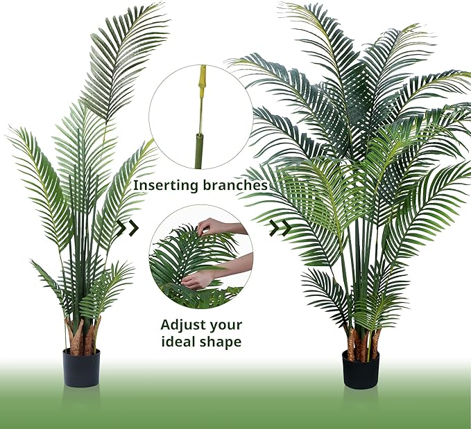 Yepdin Artificial Tropical Palm Plant - 5 Ft Tall Faux Palm Tree with Plastic Pot for Office and Home Decor, Indoors and Outdoors, Housewarming Gift, K1502PCS