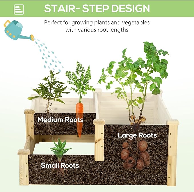 Outsunny 3 Tier Raised Garden Bed, Outdoor Planter Box, Wooden Garden Box with Open Bottom for Growing Vegetables, Herbs, Flowers, 42.5" x 34.75" x 14.25", Natural