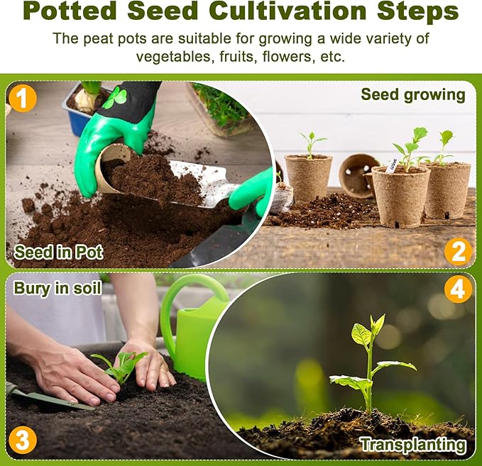 RAINFLOW 25PCS Peat Pots with Labels-Biodegradable Eco-Friendly Pots for Seedlings with Drainage Holes,Garden Germination Nursery Pot for Flower Vegetable Tomato Saplings & Herb Seed Germination