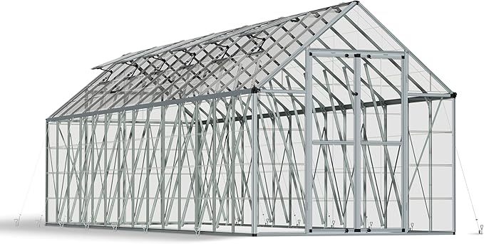 Palram - Canopia Snap & Grow 8 Ft. x 28 Ft. Greenhouse Kit Hobby DIY Walk In Green House Heavy Duty Polycarbonate, Aluminium Frame, with Lockable Door and Vent for Outdoors, Garden, Backyard In Silver