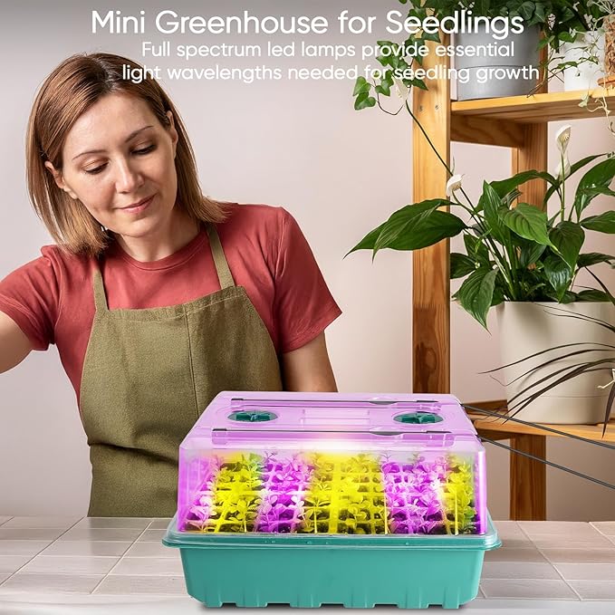 96 Cells Self-Watering Seed Starter Tray with Grow Light, Seed Starter Kit with Adjustable Humidity Dome, Seed Starting Trays Plant Starter Kit for Seeds Growing Starting, Indoor Gardening, Greenhouse