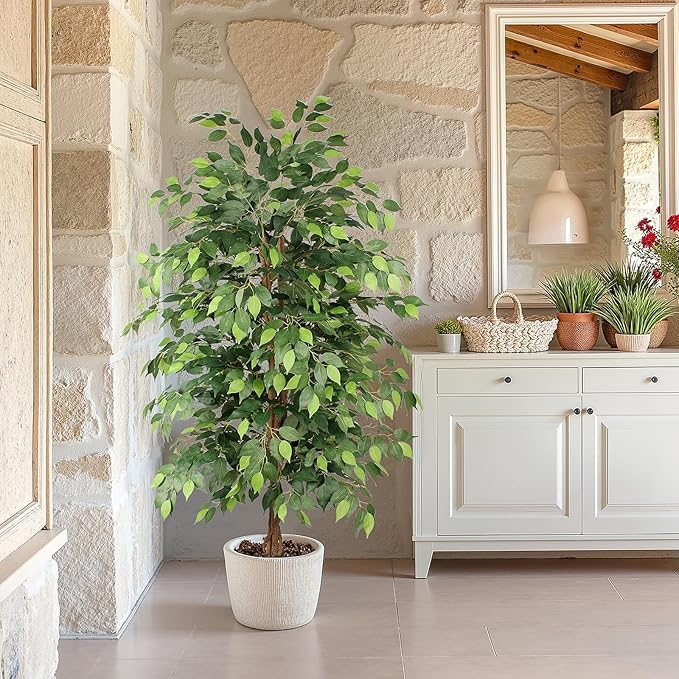 AQUGQ Ficus Tree Artificial 6ft, Tall Fake Tree with Realistic Leaves & Trunk, Artificial Tree for Home Office Living Room Decor Indoor Outdoor.