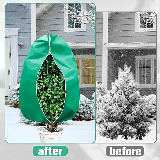 Winter Plant Covers Freeze Protection- 4 Pack 31" x 47" Winter Frost Covers with Zipper & Drawstring,Thickened Frost Cloth Blankets for Outdoor Plants,Tree,Potted,Shrub,Anti-Freeze & Animal Protection