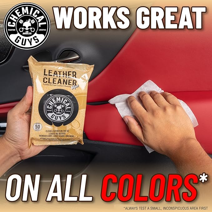 Chemical Guys Leather Cleaner Wipes Mega - Interior Leather Wipes for Cars,Natural,Synthetic,Faux & Pleather Surfaces,Safe for Cars,Trucks,Furniture,Boots & More,Convenient,50 Count (Pack of 6)