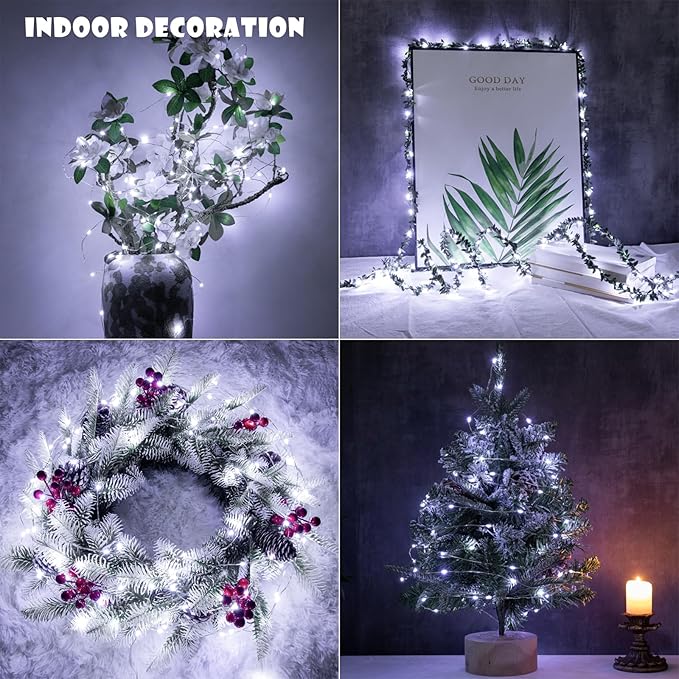 Fairy Lights Plug in,66FT 400 LEDs Waterproof Led String Lights,8 Modes Remote Twinkle Light for Bedroom Window Weddings Christmas Holiday Decoration,Silver Wire,2 Inch Led Space,Cool White