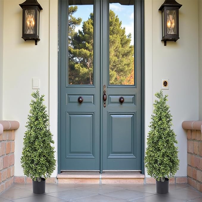 Yuwinron Artificial Boxwood Topiary Tree 3FT Fake Topiary Tree Faux Potted Topiary Plant for Porch Home Garden Decor 2Pack