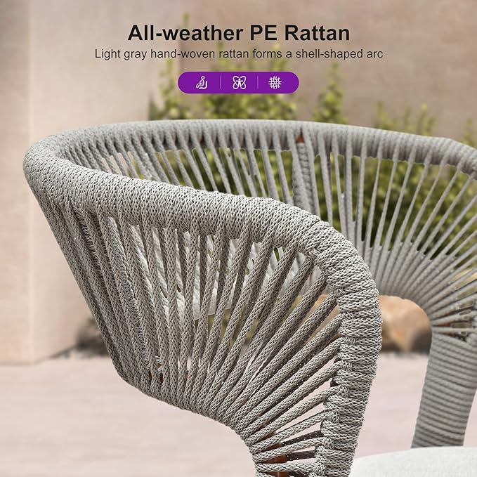 PURPLE LEAF 2 Pieces Outdoor Dining Chair All-Weather Rattan Wicker Aluminum Frame Patio Dining Chair for Lawn Garden Backyard Deck with Cushion, Deep Teak