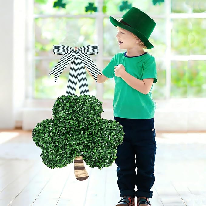 St. Patrick's Day Decorations, St Patricks Day Shamrock Wreath, Lucky Green St. Patrick's Day Door Swag for Fireplace Mantel Walls, Shamrock Clover Hanging Decoration for Front Door Spring Decor