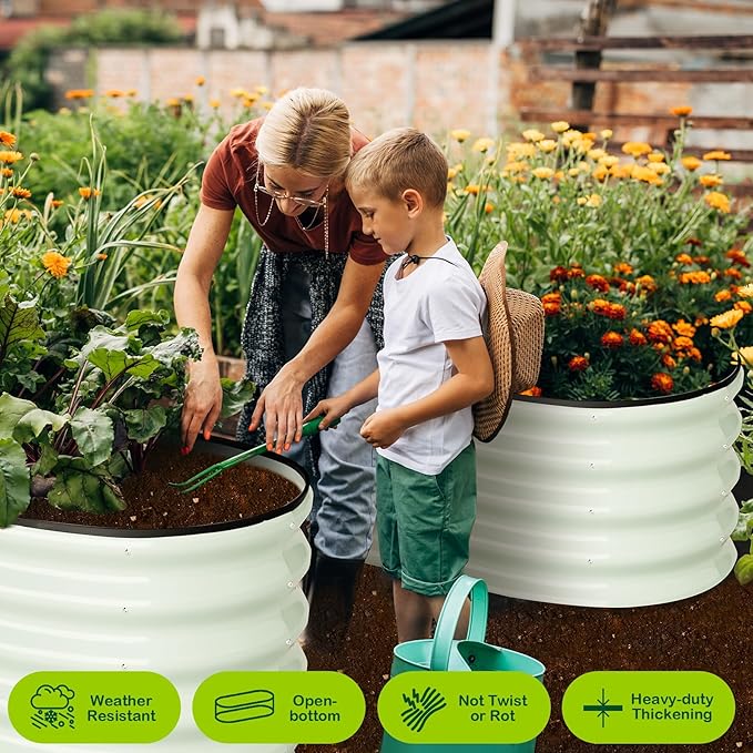 2 Pcs 4.5x2x1.5ft Oval Galvanized Raised Garden Beds, Metal Planter Boxes with Open Base, Tool-Free Assembly for Vegetables, Flowers, Herbs - Outdoor & Patio Use, White