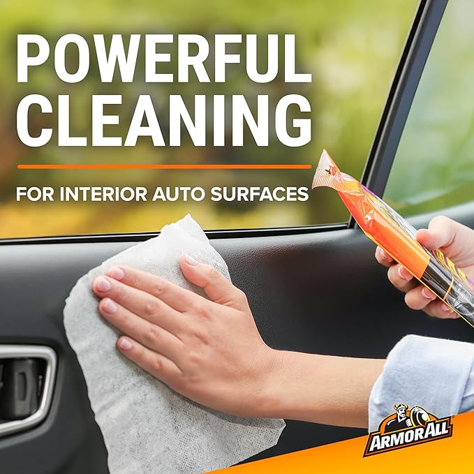 Armor All Car Cleaning Wipes, 60 Count Flat Pack, Powerful Car Wipes for Dashboards, Vinyl, Clear Plastics, Carpet and Fabric