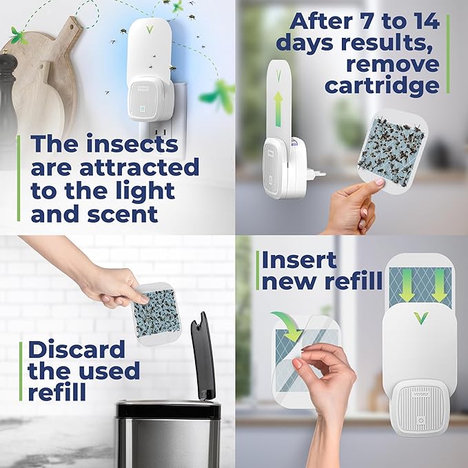VEYOFLY Fly Trap Indoor, Fruit Fly Traps for Indoors Flying Insect (2 Device + 6 Refills) Gnat Traps for House Indoor, Bug Zapper Indoor, Gnat Killer Catcher & Fruit Fly Killer Light Plug in