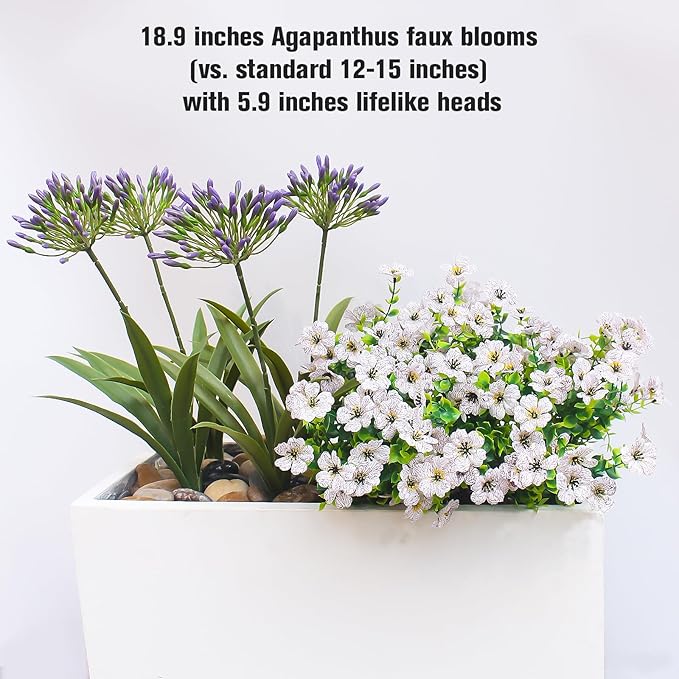 HIFORESTAR Outdoor Artificial Flowers for Porch 18.9 in Fake Plants 8 Bundles Plastic White Flower Large Faux Greenery for Outside Planter Yard Patio Decor