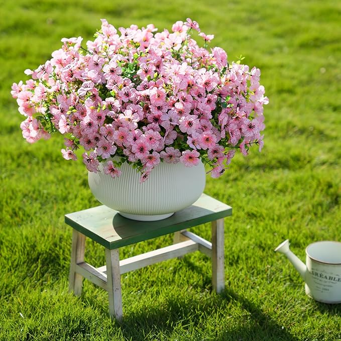 Artificial Flowers for Outdoor Indoor Realistic Faux Flower Spring Summer Garden Home Decoration, Hanging Daisy Flower with Eucalyptus Leaves Fake Plants Greenery Balcony Porch Patio Front Door Decor