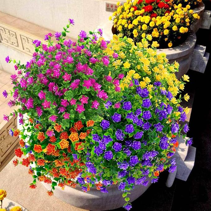 ArtBloom 24 Bundles Outdoor Artificial Flowers UV Resistant Fake Boxwood Plants, Faux Greenery for Indoor Outside Hanging Plants Garden Porch Window Box Home Wedding Farmhouse Décor (Purple)