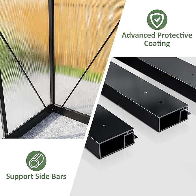 8×12 FT Greenhouse for Outdoors, Quick Setup Polycarbonate Greenhouse with Roof Vent, Walk in Green Houses for Outside for Outdoor Garden Backyard, Black