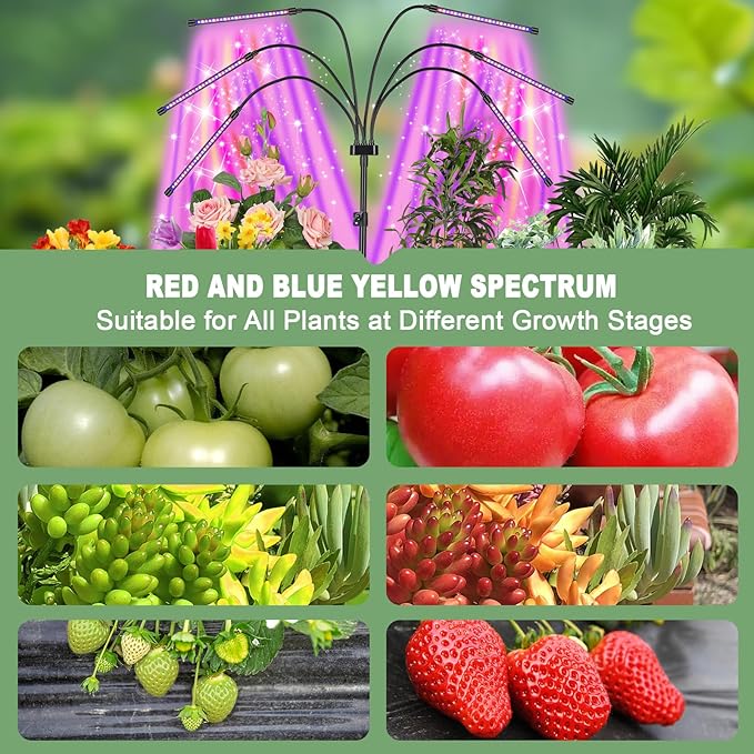 Grow Lights for Indoor Plants, LED Grow Light Stand, Red Blue Yellow Full Spectrum Plant Lamp with Adjustable Tripod, Color Changing Dimmable Vegetative Lamp with Auto On Off Timer (Type A)